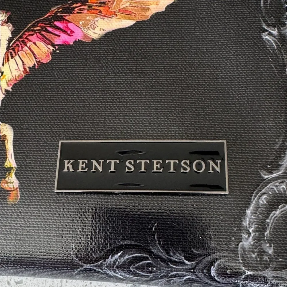 KENT STETSON Gray Coated Canvas Pegasus Print Art Clutch Handbag Handmade USA
